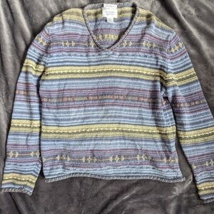 Hand Embroidered  V-Neck Striped Sweater Christopher & Banks